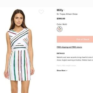 Milly St Tropez Alison Paint Stripe Shimmer V Neck Preppy White Bohemian Mini